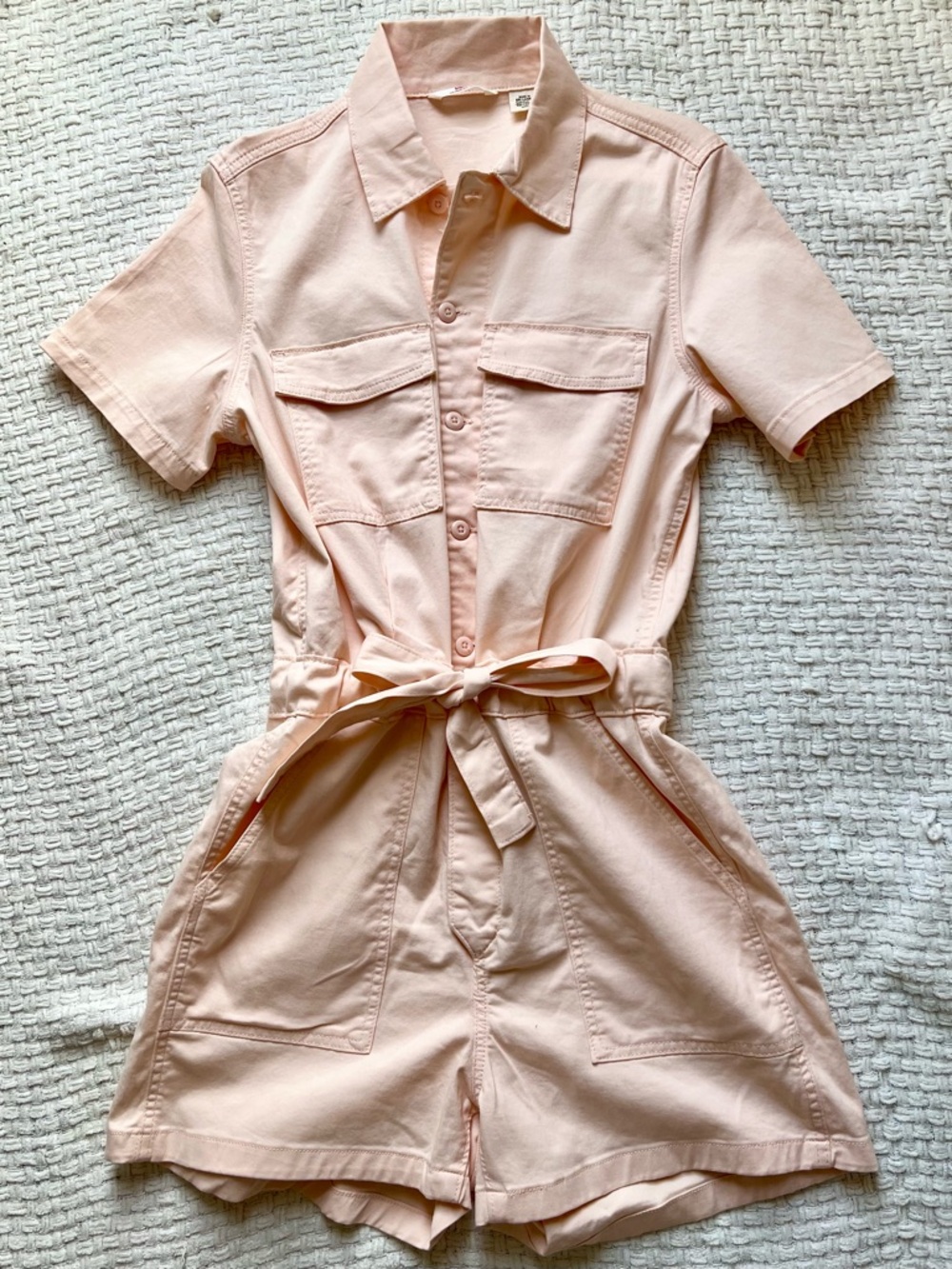 Levi’s Utility Romper Size Small Blush Pink Tie Waist Button Front Casual Chic